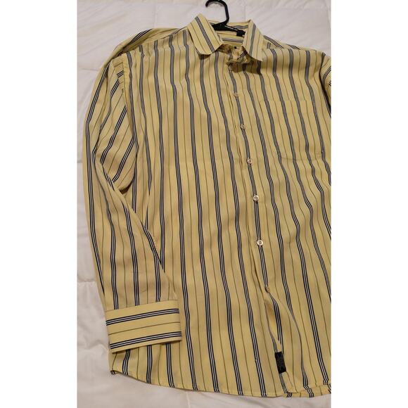 Burberry London Men’s XL Shirt Yellow Blue Stripe Button-Up Made in USA Luxury - Picture 5 of 12